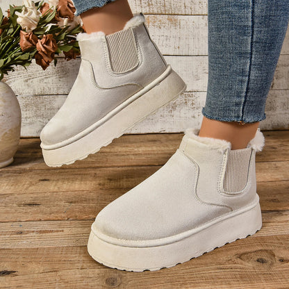 2024 Women's Winter Snow Boots – Plush Suede Fur-Lined Chelsea Ankle & Platform Flats