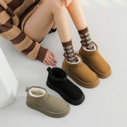 Women's Winter Plush Snow Boots – Cozy Suede Fur-Lined Chelsea Ankle & Platform Flats