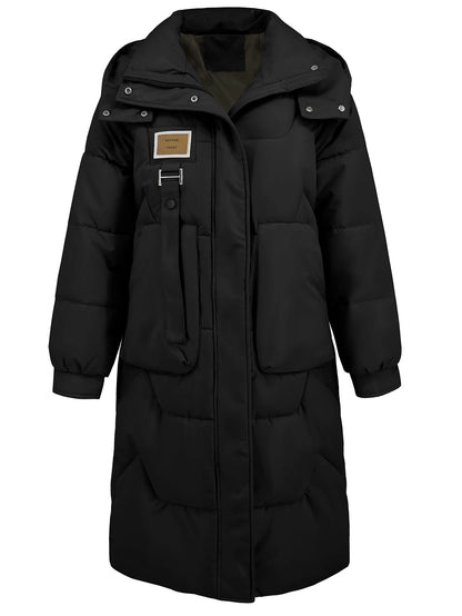 Autumn Winter Women’s Padded Jacket Stand Collar Wide-Waisted Hooded Long Coat