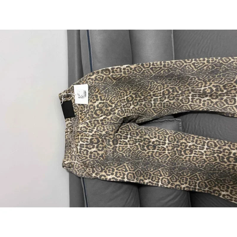 Wide-Leg High-Waisted Leopard Print Retro Jeans for Women, Y2K Oversized Casual Pants, Spring 2024