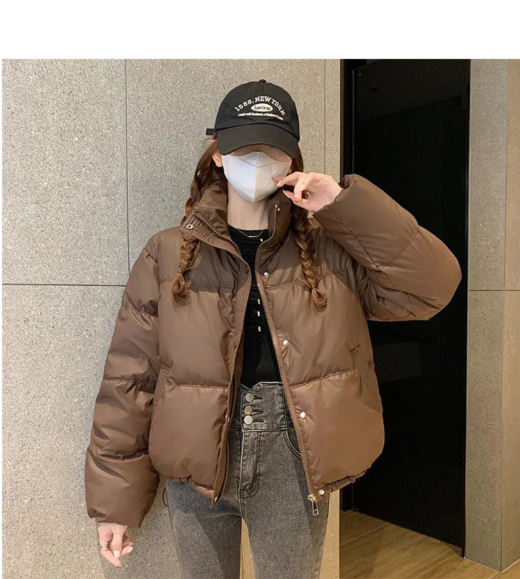 Women's PU Leather Thick Jackets - Warm Short Parkas, Quilted Cotton Black Jacket, Stylish Zipper Design, Winter Fashion 2022