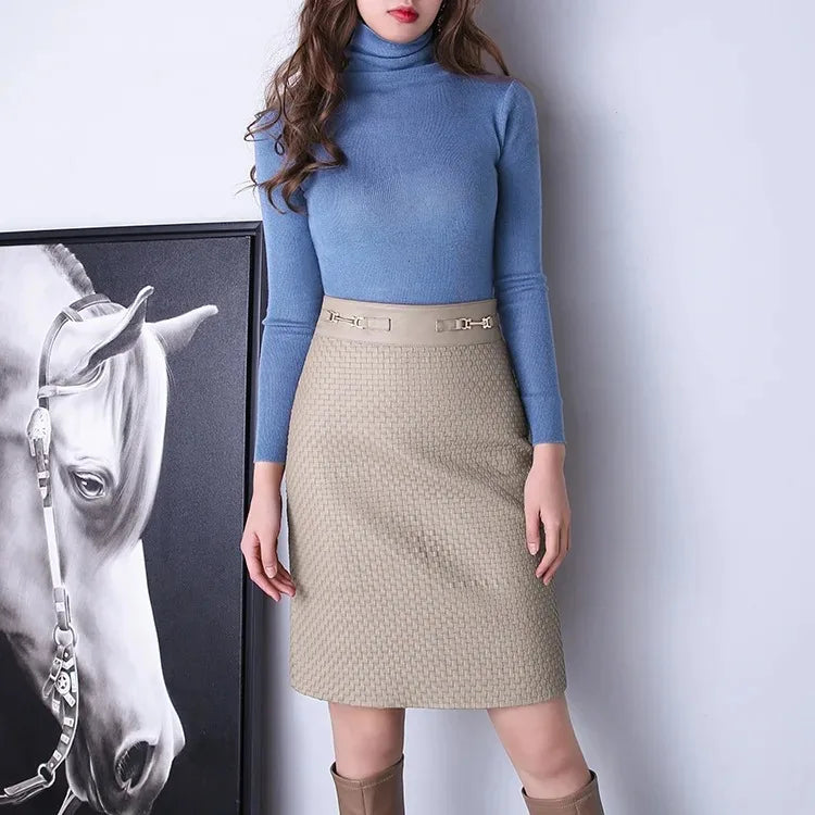 2024 Fashionable High-end Genuine Leather Skirt Lambskin High Waist Pure Hand-wo