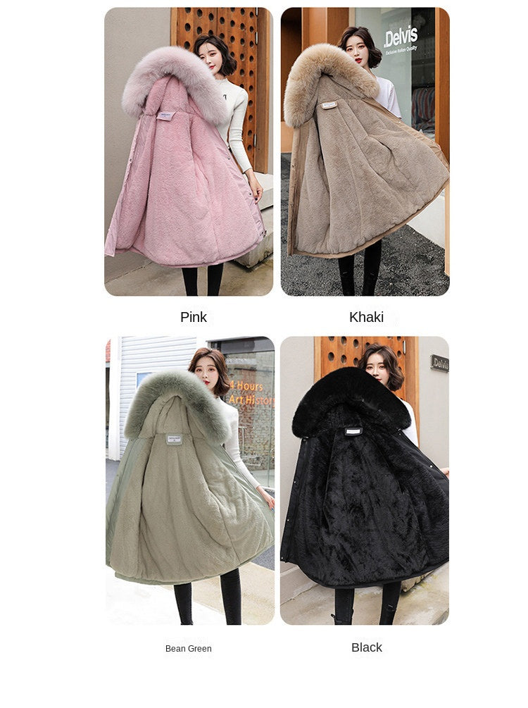 Women's Fine Wool Parka with Hood and Fur Collar, Warm Snowy Quilted Long Coat, Fashion Winter Outerwear 2023