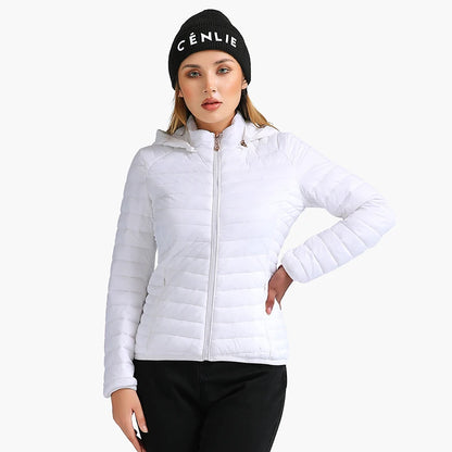 Women's Santelon Ultra-Light Quilted Jacket with Removable Hood, Outdoor Warm and Light Parka with Storage Bag