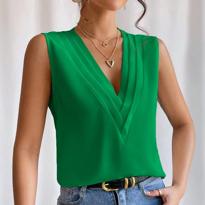 Elegant Women's Solid Sleeveless Blouse – Oversized Casual Summer Top for Youthful Style