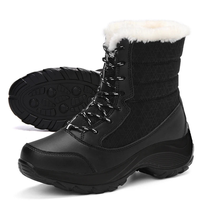 Women's Winter Snow Boots – Waterproof, Non-Slip Platform with Fur-Lined Ankle & Thigh-High Wedge Design