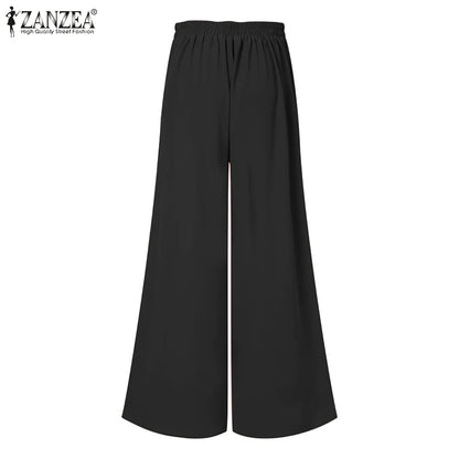 ZANZEA-calça casual grande para mulheres, elegante OL, capris de perna larga, c