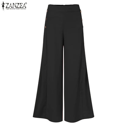 ZANZEA-calça casual grande para mulheres, elegante OL, capris de perna larga, c