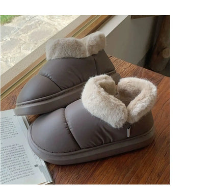 Women's Winter Bow-Knot Ankle Boots – Plush, Insulated, Waterproof PU Cotton Home Slippers