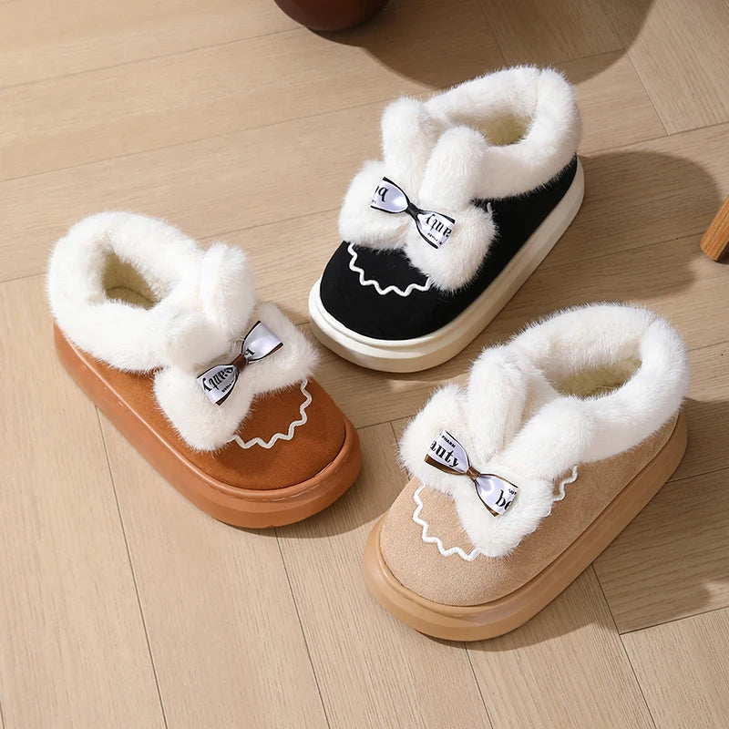 2024 Women's Cozy Rabbit Ear Snow Boots – Plush Faux Fur, Thick Sole, Non-Slip Warm Ankle Boots