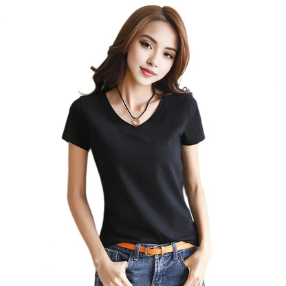 Women's Slim Fit V-Neck T-Shirt – Stretchy Solid Pullover Top for Effortless Streetwear