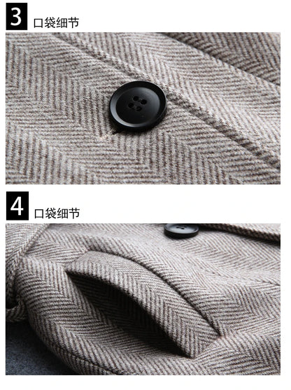 Korean Wool Blends Women Coats Lapel Double-Breasted Lined Trench Belt Ladies St