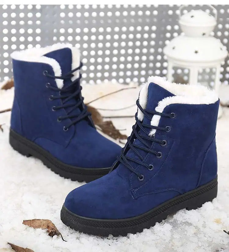 Women's Winter Fur-Lined Snow Boots – Cozy Low-Heel Ankle Footwear for Cold Days