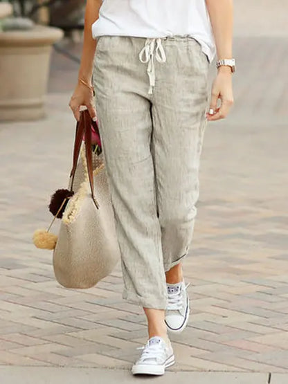 Women's Casual Long Pants – Simple Style, Elastic Waist, Solid Color, Perfect for Spring and Summer, New Chic Workwear