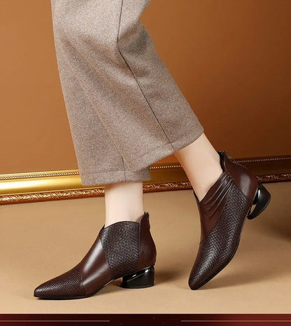 2024 Trendy Women's Low-Heel Ankle Boots – Retro Leather Formal Autumn Office Shoes