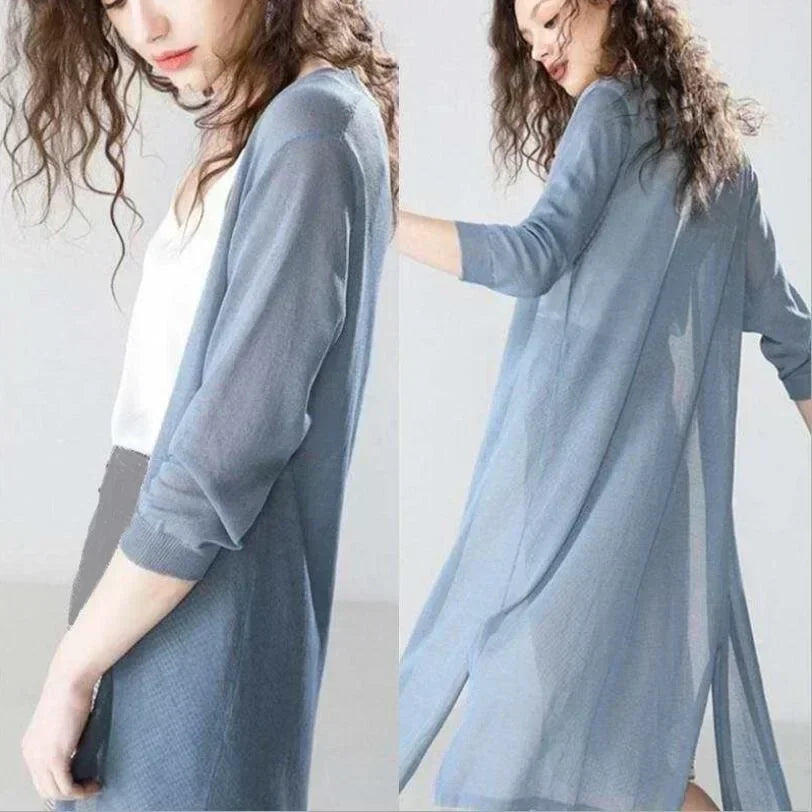 Cardigan de malha longa para mulheres, roupas de proteção solar, casaco femini