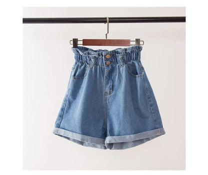 Y2k Summer Black Women Denim Shorts Women S-5XL Harem Ruffled White Blue High Waisted Shorts Female Elastic Short Jeans