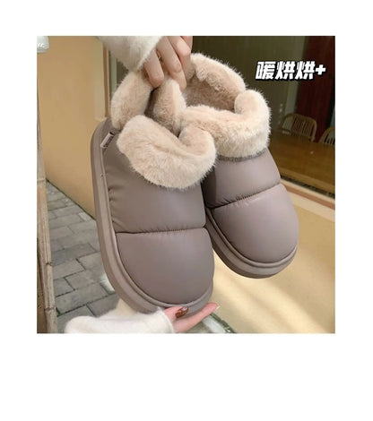 Women's Winter Bow-Knot Ankle Boots – Plush, Insulated, Waterproof PU Cotton Home Slippers