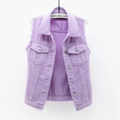 Multi-colour Denim Vest Jacket Women Short Waistcoat Oversize S-7XL Sleeveless C