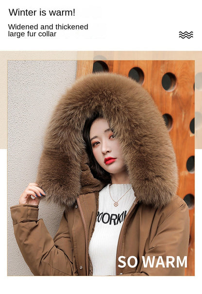 Women's Fine Wool Parka with Hood and Fur Collar, Warm Snowy Quilted Long Coat, Fashion Winter Outerwear 2023