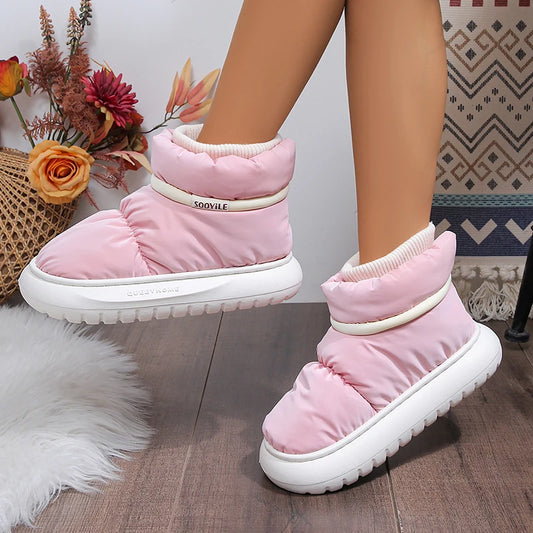 2024 Women's Waterproof Winter Ankle Boots – Cute Plush Down Cloth Snow Boots with Thick Non-Slip Sole & Cotton Lining