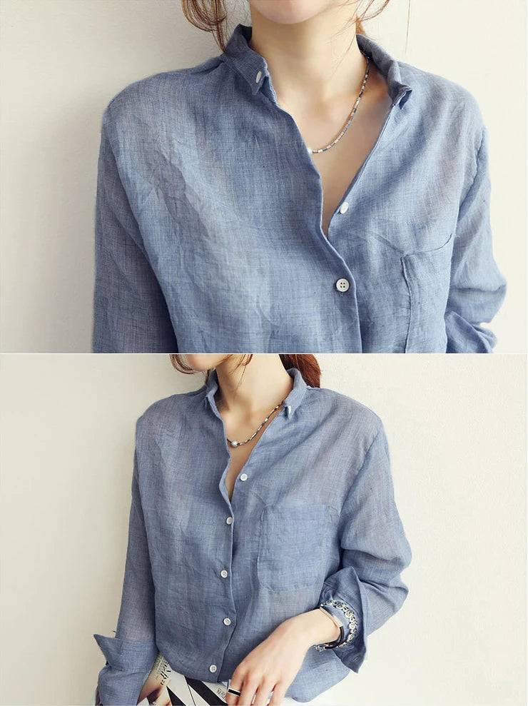 2022 Autumn Harajuku Cotton & Linen Blouse – Vintage-Style Loose-Fit Women’s Long-Sleeve Shirt