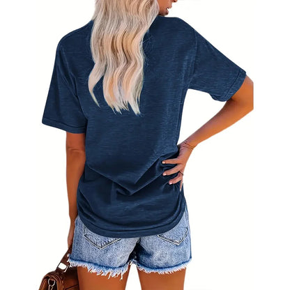 Women's Trendy Summer T-Shirt – Loose Round Neck Top with Mountain Sun Print for Casual & Party Wear