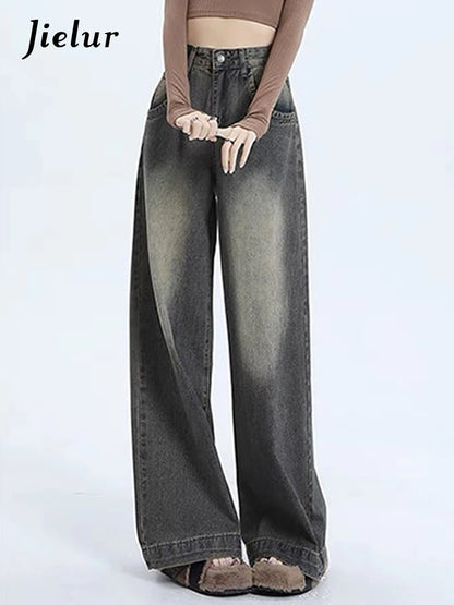 New Classic Loose Vintage Casual Female Wide Leg Pants American Spring Basic Washed Fashion Distressed Street S-XL Women Jeans