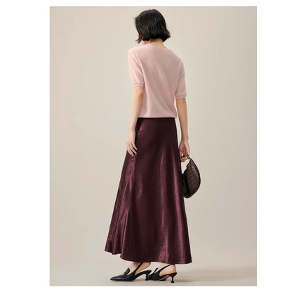 Satin Triacetate Women's Skirt Temperament Elegant Black Long Dress Light Luxury