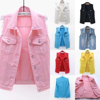 Multi-colour Denim Vest Jacket Women Short Waistcoat Oversize S-7XL Sleeveless C