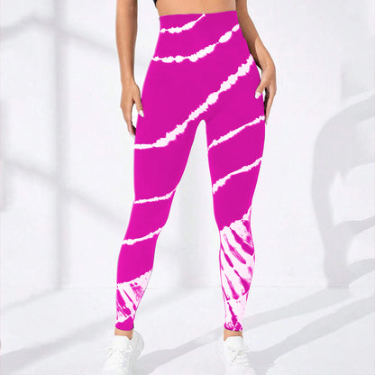 Striped Tie Dye Yoga Leggings Seamless Butt Lift Fitness Leggings High Waist Knit Breathe Gym Workout Running Tights Pants