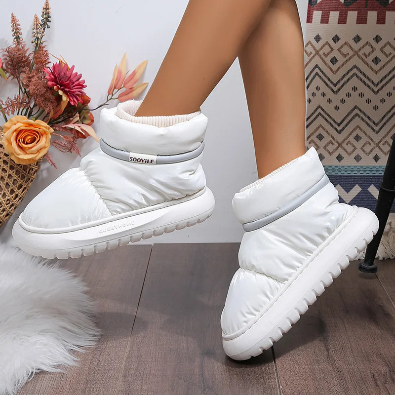 2024 Women's Waterproof Winter Ankle Boots – Cute Plush Down Cloth Snow Boots with Thick Non-Slip Sole & Cotton Lining