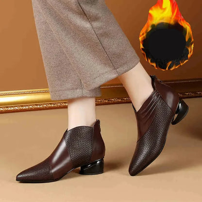 2024 Trendy Women's Low-Heel Ankle Boots – Retro Leather Formal Autumn Office Shoes