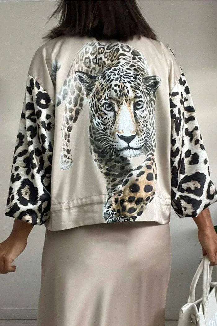 Women Leopard Print Jackets Long Sleeve Zipper Outerwear O-neck 2024 Spring Autu