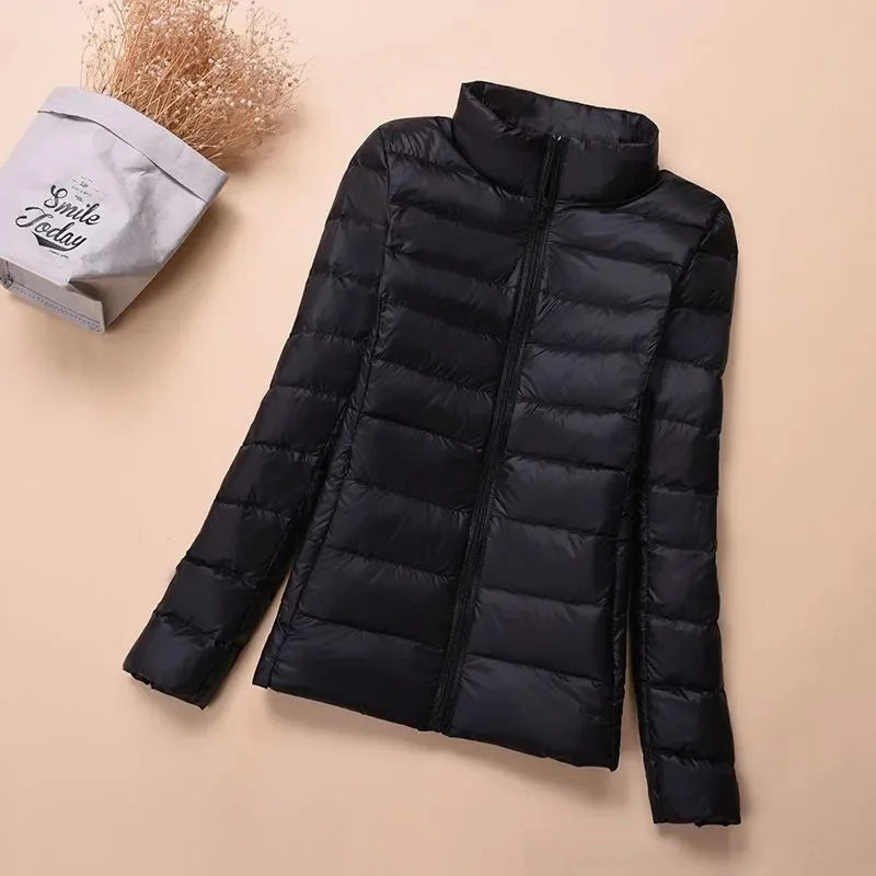 Women's Warm Quilted Cotton Hooded Jacket, Short Parka with High Collar, Oversized Coat, Fall & Winter Tops, New