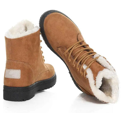 Women's Winter Fur-Lined Snow Boots – Cozy Low-Heel Ankle Footwear for Cold Days