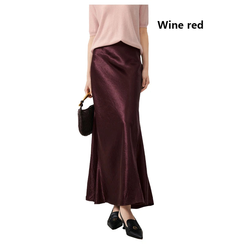 Satin Triacetate Women's Skirt Temperament Elegant Black Long Dress Light Luxury