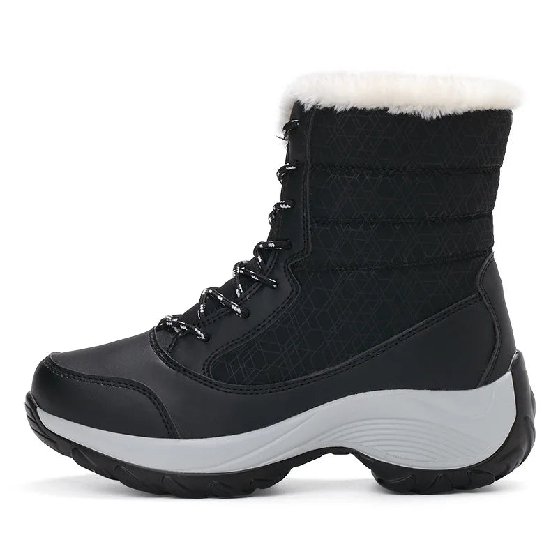 Women's Winter Snow Boots – Waterproof, Non-Slip Platform with Fur-Lined Ankle & Thigh-High Wedge Design