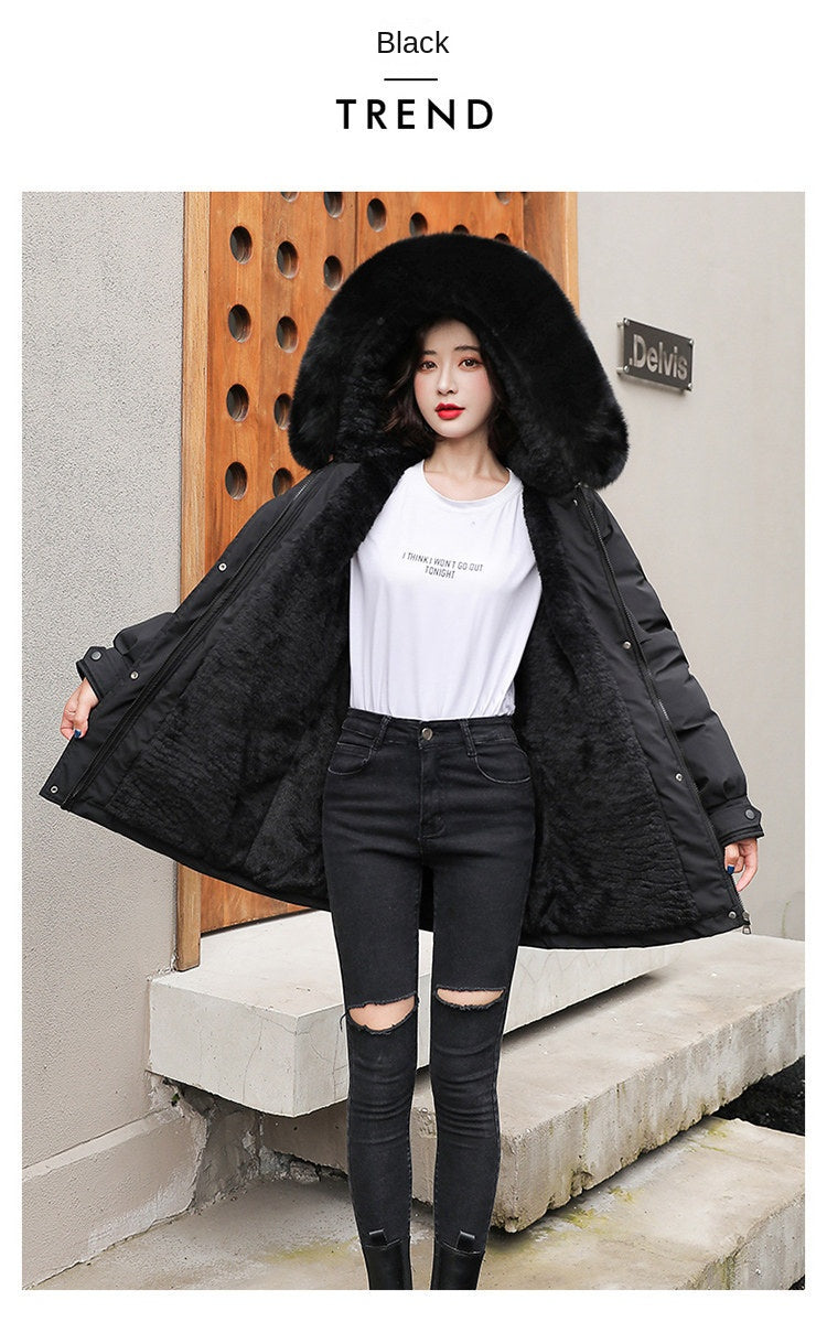 Women's Fine Wool Parka with Hood and Fur Collar, Warm Snowy Quilted Long Coat, Fashion Winter Outerwear 2023