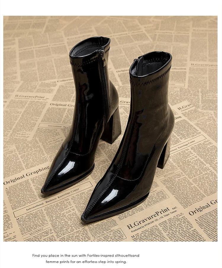 2024 Women's Velvet Chelsea Ankle Boots – High Heel, Pointed Toe, Chunky Heel Dress Boots for Autumn & Winter