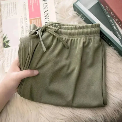 Calça Feminina de Seda Gelada - Cintura Alta e Conforto Casual