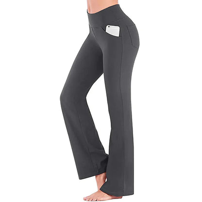 Women Flared Wide-leg Trousers High Waist Casual Yoga Pants Ladies Loose stretchy Pants With Pockets Female Career Long Trousers