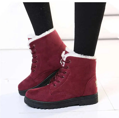 Women's Winter Fur-Lined Snow Boots – Cozy Low-Heel Ankle Footwear for Cold Days