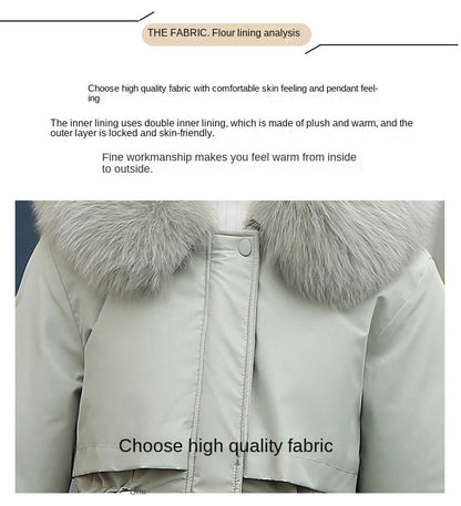 Women's Fine Wool Parka with Hood and Fur Collar, Warm Snowy Quilted Long Coat, Fashion Winter Outerwear 2023