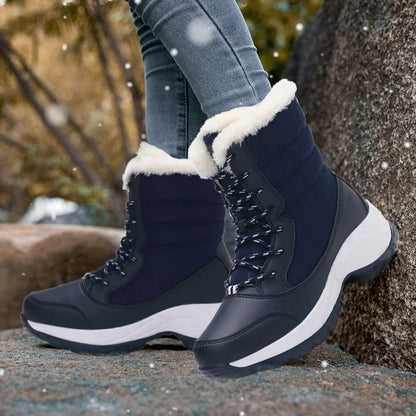 Women's Winter Snow Boots – Waterproof, Non-Slip Platform with Fur-Lined Ankle & Thigh-High Wedge Design