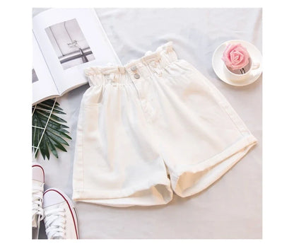 Y2k Summer Black Women Denim Shorts Women S-5XL Harem Ruffled White Blue High Waisted Shorts Female Elastic Short Jeans