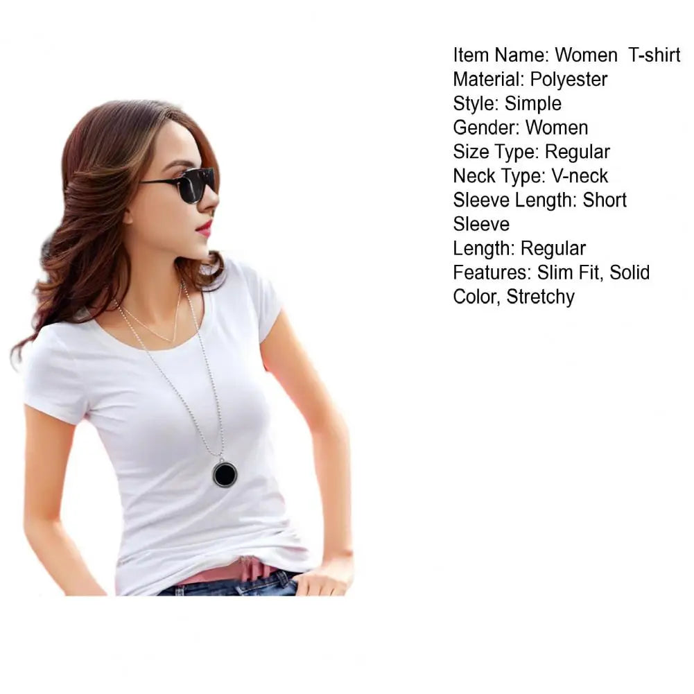 Women's Slim Fit V-Neck T-Shirt – Stretchy Solid Pullover Top for Effortless Streetwear