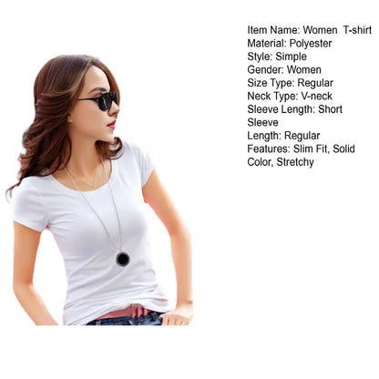 Women's Slim Fit V-Neck T-Shirt – Stretchy Solid Pullover Top for Effortless Streetwear