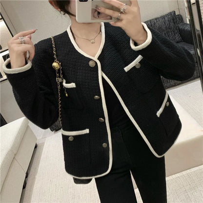 MEXZT S-3Xl Elegant Tweed Jacket Women Black Cropped Quilted Coat Vintage Patchw