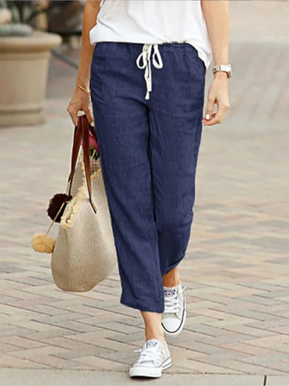 Women's Casual Long Pants – Simple Style, Elastic Waist, Solid Color, Perfect for Spring and Summer, New Chic Workwear